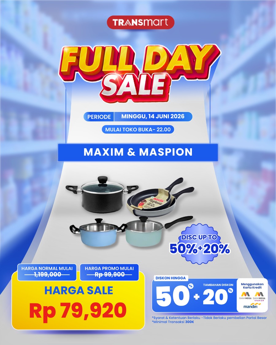 Kabar gembira bagi para pencinta peralatan dapur berkualitas. Transmart kembali menggelar Full Day Sale edisi Minggu, 14