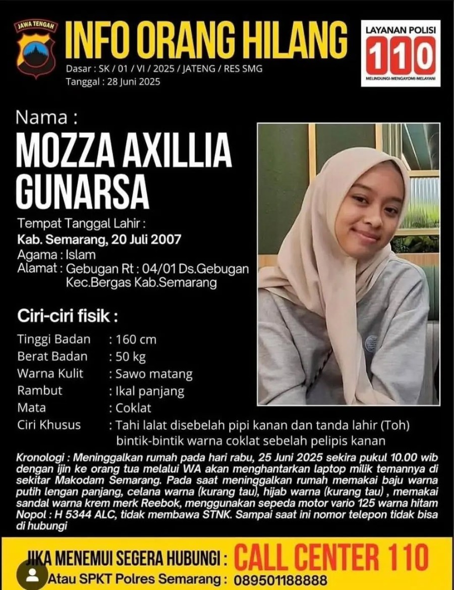 Gadis Semarang Hilang Setahun Usai Pamit Antar Laptop, Begini Ciri-cirinya