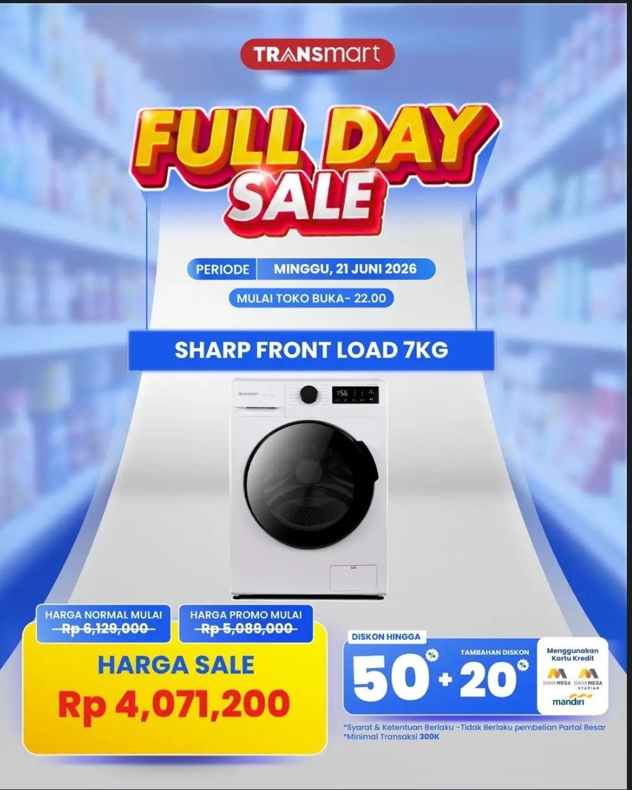 Transmart Full Day Sale Hadir Lagi, Mesin Cuci Front Load Diskon Hingga Rp2 Jutaan