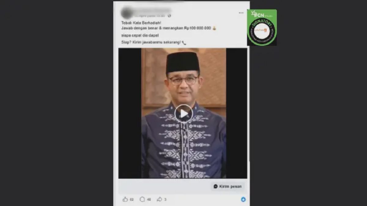 Video Anies Baswedan Umumkan Tebak Kata Berhadiah Rp100 Juta Hoaks