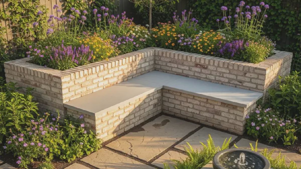 Desain Bangku Bata Ringan Huruf L Buat Taman Lebih Fungsional